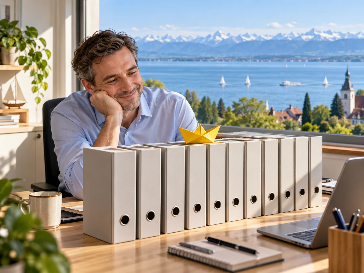 KI-generiertes Symbolbild: Auch der ordentlichste Ordner braucht einen Plan. Bodensee-Szene zu PKV für Beamte.